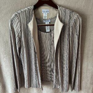 Xscape Brand Dress Jacket and Shell - Size M - Cream/Black/Metallic Thread Detai